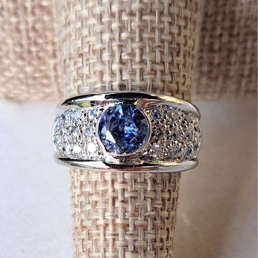 3 Carat t.w. Natural Tanzanite & Sapphire Sterling Silver Statement Ring - Picture 4 of 13